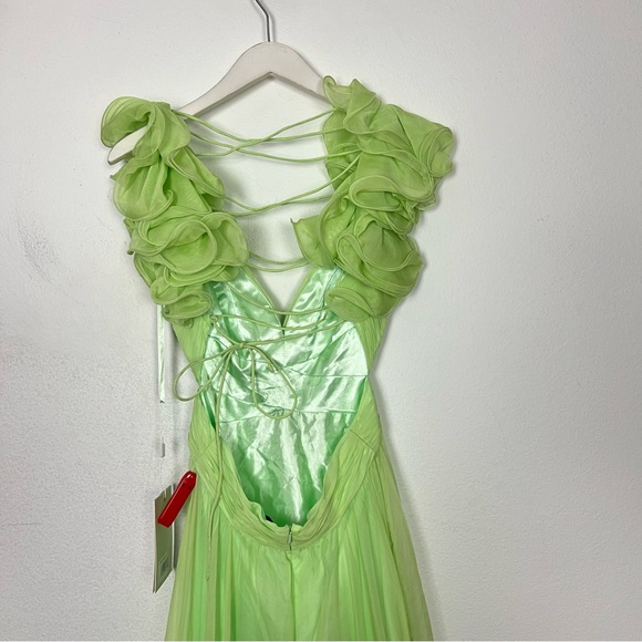 NEW Mac Duggal Indy Ruffle Tiered Cutout Chiffon Gown Mint Green Maxi Dress 4 - Picture 12 of 15